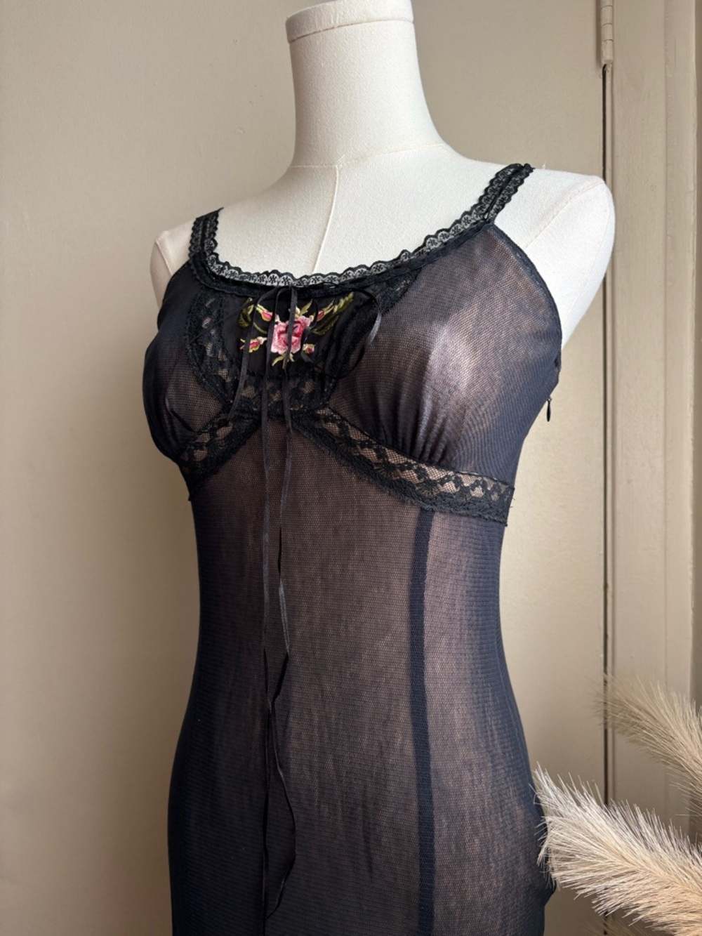 Betsey Johnson 90s vintage floral mesh lace midi dress - Picture 2 of 7